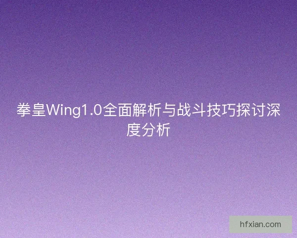 拳皇Wing1.0全面解析与战斗技巧探讨深度分析