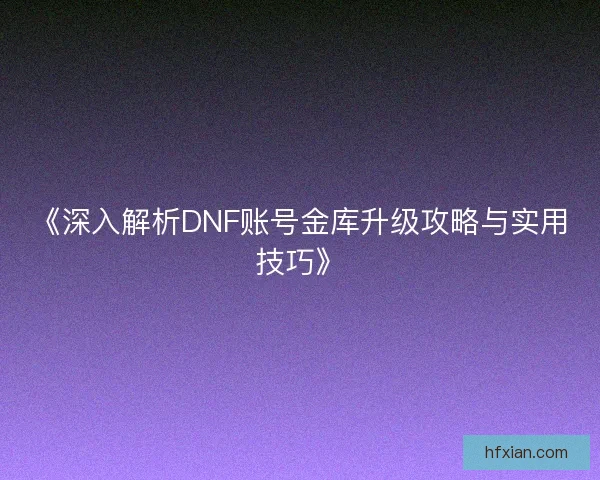 《深入解析DNF账号金库升级攻略与实用技巧》